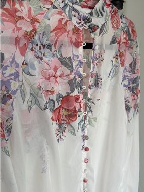 White Sheer Floral Button-Up Blouse